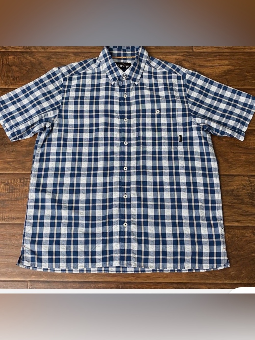 Orvis Short Sleeve Tech Performance Shirt Plaid Navy  Size Medium